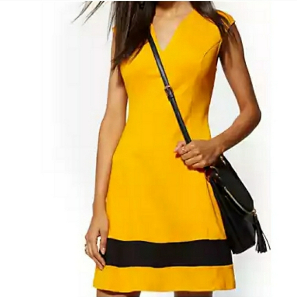 New W/ Tags! NY & CO Colorblock Yellow Black Dress